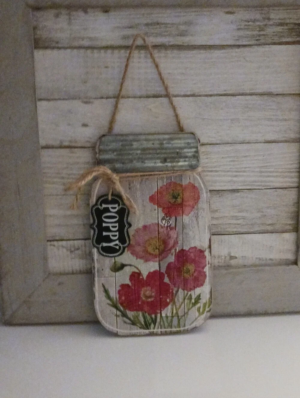Poppy Mason Jar Wall Accent - Rustic Floral Home Accent